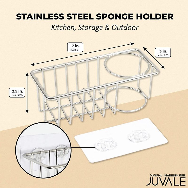 Stainless Steel Sponge Holder, Kitchen Sink Dishwashing Caddie (7 x 3 x 2.5 In)