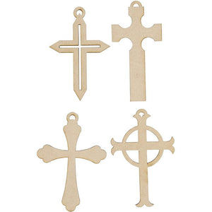 Unfinished Wooden Cross Christmas Tree Ornaments for Crafts (24 Pack)