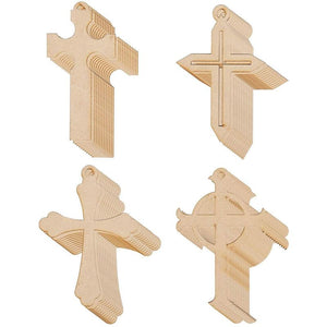 Unfinished Wooden Cross Christmas Tree Ornaments for Crafts (24 Pack)