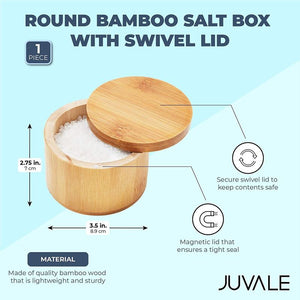 Round Bamboo Salt Box with Swivel Lid for Spices (3.5 x 2.75 Inches)