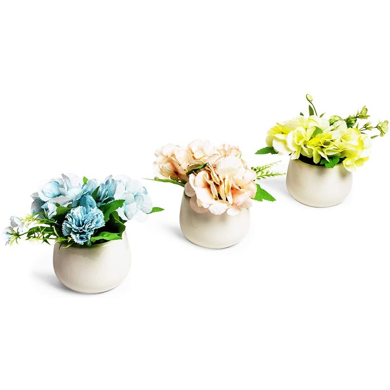 Small Artificial Flowers in Ceramic Pots, Faux Floral Decor (4 x 5.5 in, 3 Pack)