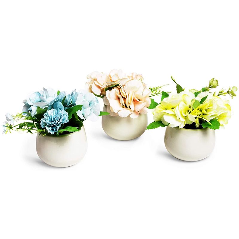 Small Artificial Flowers in Ceramic Pots, Faux Floral Decor (4 x 5.5 in, 3 Pack)