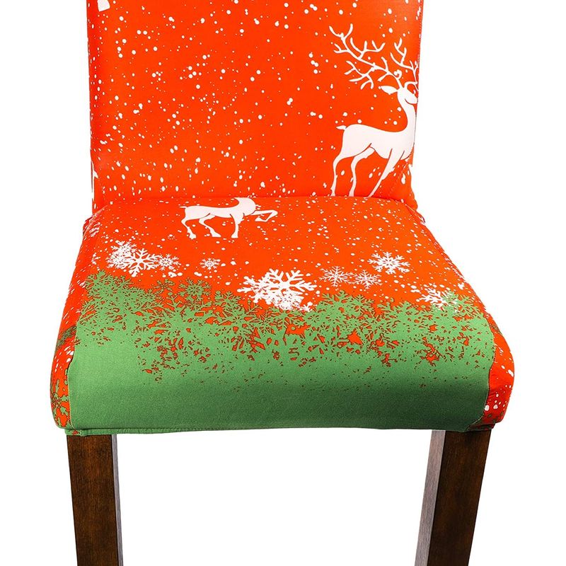 Christmas Dining Chair Covers Set of 4, Reindeer Design (Red)