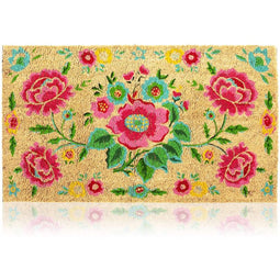 Natural Coir Doormat, Flower Welcome Mat (30 x 17 In)
