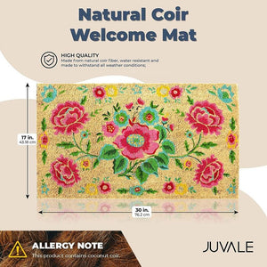 Natural Coir Doormat, Flower Welcome Mat (30 x 17 In)