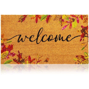 Natural Coir Welcome Door Mat, Autumn Leaves (30 x 17 Inches)