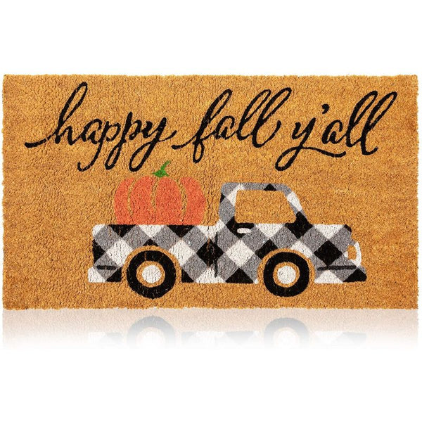 Natural Coir Welcome Door Mat, Happy Fall Y'all (30 x 17 Inches)