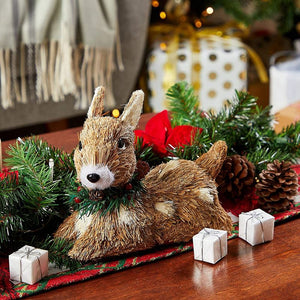 Merry Christmas Deer Figurine, Rustic Holiday Home Decor, Self Standing (7.5 x 3 x 6 in)