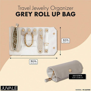 Travel Jewelry Organizer, Roll Up Bag (Grey, 9.5 x 5.5 In)