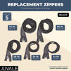 Replacement Zippers and Sliders for Sewing Supplies (Black, 5 Sizes, 5 Pieces)