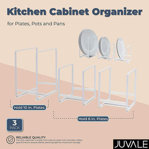 Kitchen Cabinet Organizer for Plates, Pots and Pans (2 Sizes, 3 Pack)