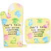 Oven Mitt and Pot Holder Set for Baking, Can't Talk (Yellow, 2 Pieces)