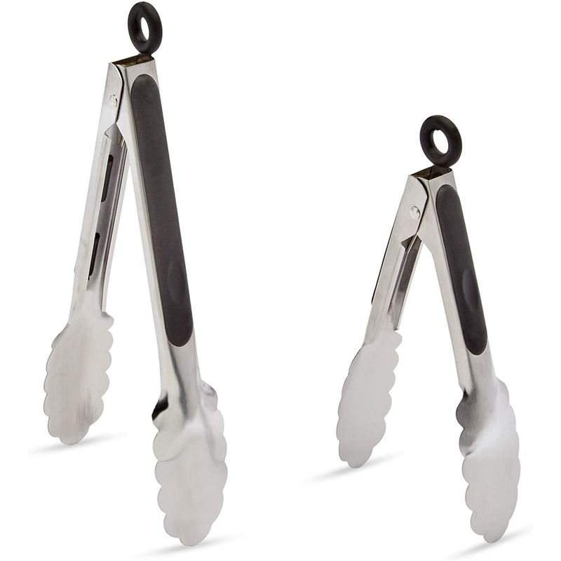 Juvale Stainless Steel Tongs for BBQ, Kitchen Utensils, Serving Food, 2 Sizes (2 Pack)