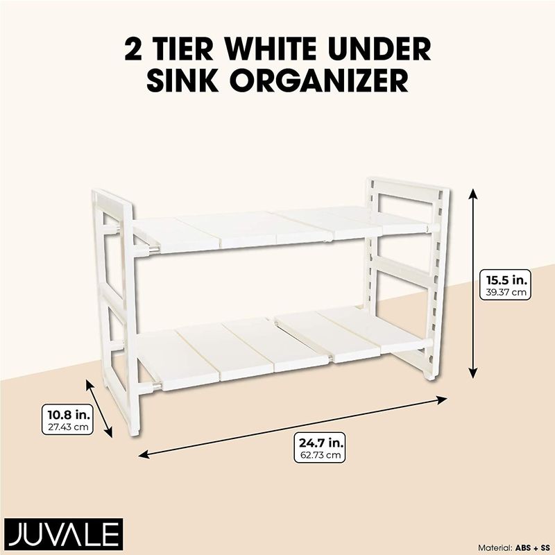 2 Tier Under Sink Organizer, Kitchen Cabinet Storage (White, 24.7 x 10.8 x 15.5 In)