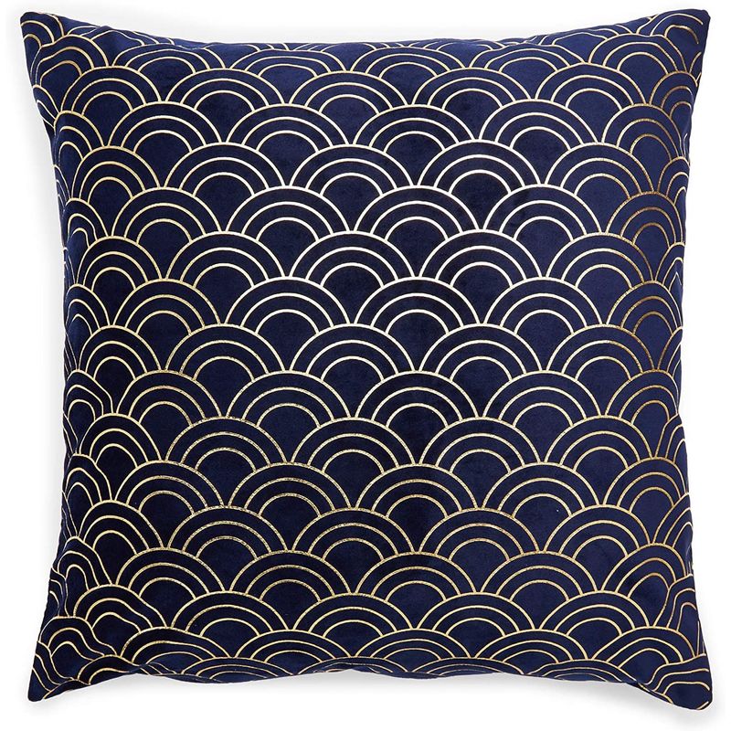 Juvale Velvet Throw Pillow Cover with Dark Blue and Gold Design (18 x 18 Inches)