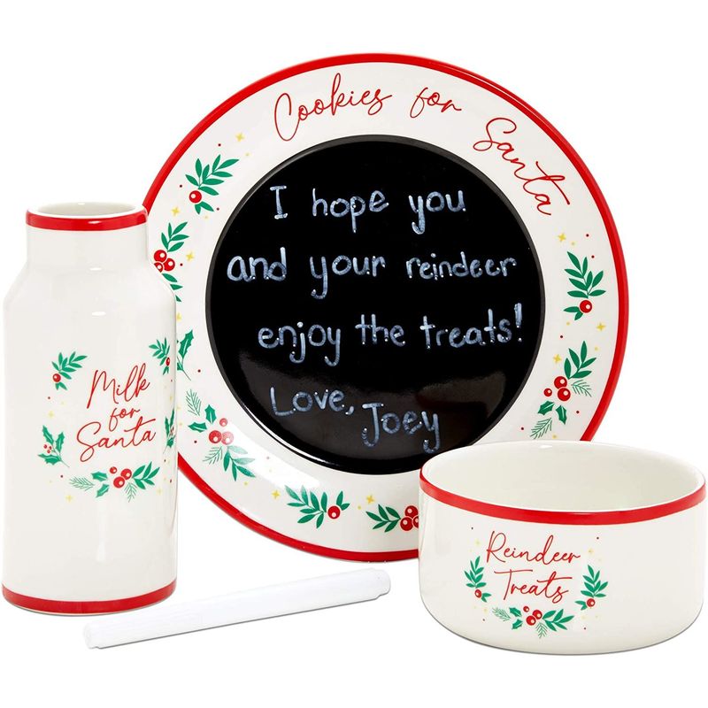 Cookies for Santa Plate Set with Milk Jar, Reindeer Treat Bowl, Chalk (4 Pieces)