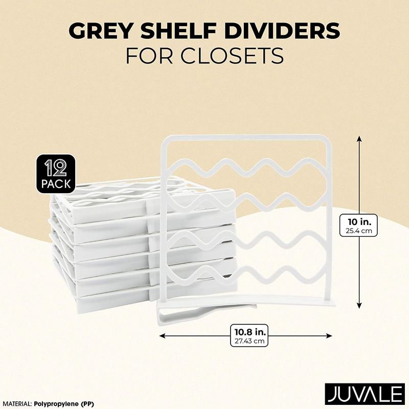 Juvale Grey Shelf Dividers for Closets, Spacers for Shelves (10.8 x 10 in, 12 Pack)