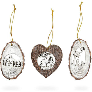 Resin Christmas Ornaments, Silver Nativity and Reindeer Decor (2.5 in, 3 Pack)