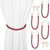 Burgundy Rope Curtain Tiebacks with Hooks, Holdbacks for Drapes (26 In, 2 Pairs)