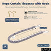 Light Grey Rope Curtain Tiebacks with Hooks, Holdbacks for Drapes (26 in, 2 Pairs)