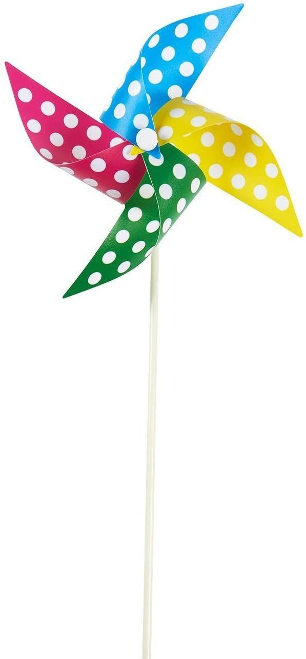 Pinwheels - Pack of 24, 15.5-Inch Polka Dot Pinwheels - Value Pack - Suitable as Kids Toy or Garden, Party, Outdoor, Yard, Decoration | Multicolored, 15.5 x 8 x 0.25 Inches