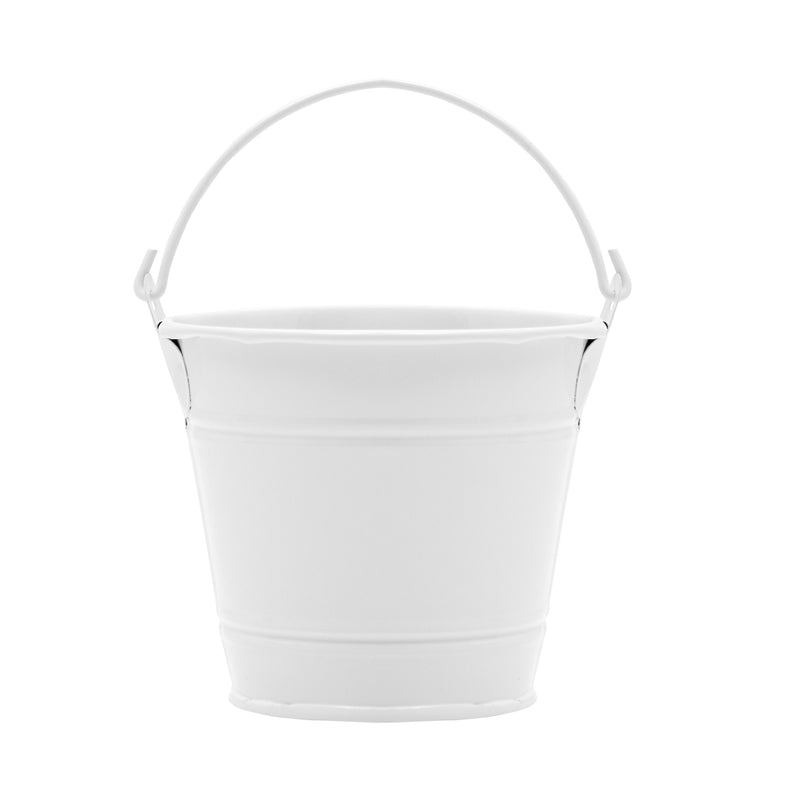 6 Pack White Mini Galvanized Buckets with Handles for Party Favors, Wedding Decorations, Easter Centerpieces (3.5 x 3 In)