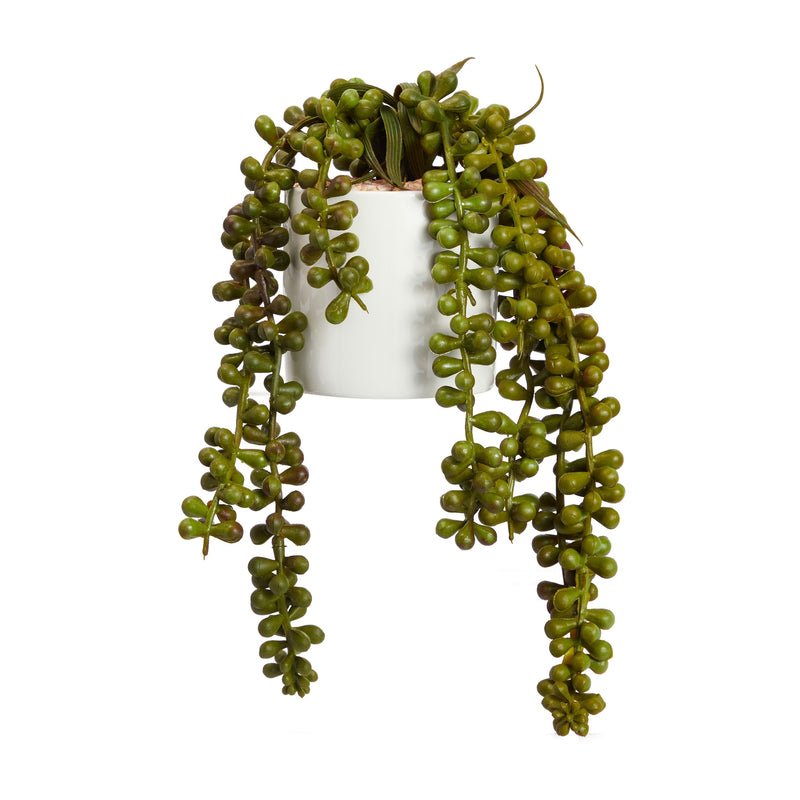 Hanging Artificial String of Pearls Plant with White Ceramic Pot for Wall Decor, House Warming Gift (31 In, 2 Pack)