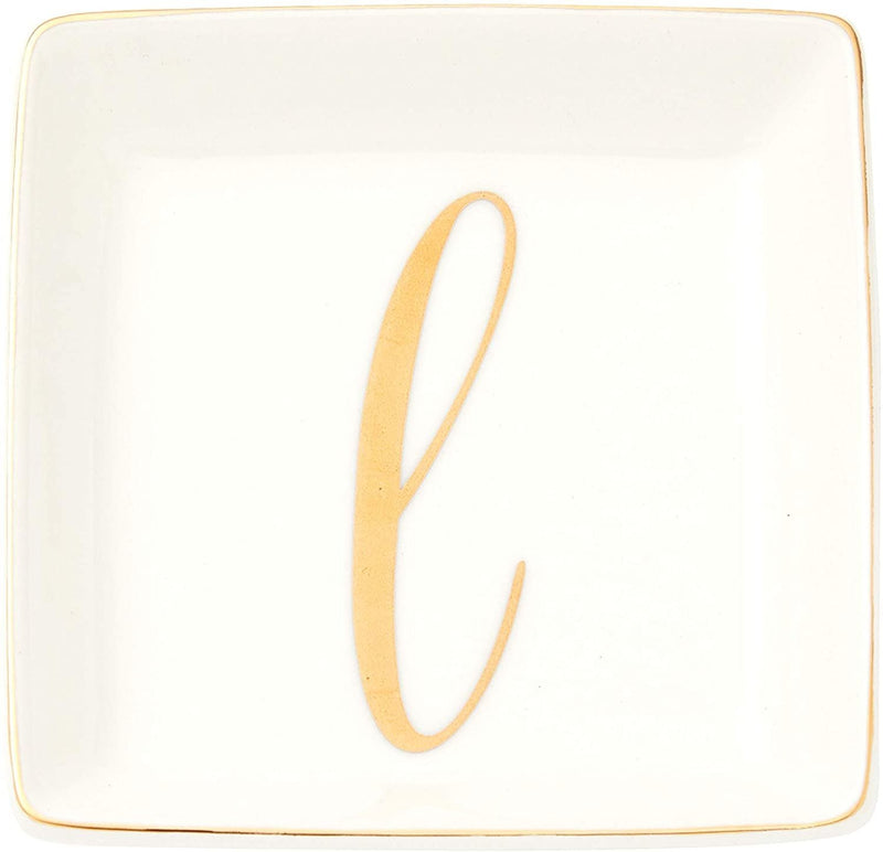 Letter L Ceramic Trinket Tray, Monogram Initials Jewelry Dish (4 x 4 Inches)