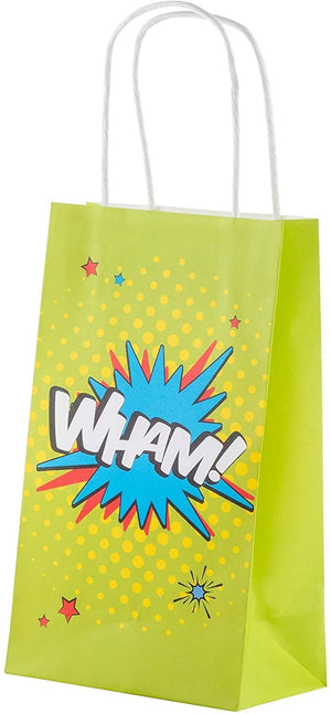 Comic Book Hero Party Favor Gift Bags with Handles (4 Colors, 12 Pack)