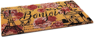 Eiffel Tower Welcome Door Mat with Non Slip Backing, Bonjour Home Paris Decor (Coir, 17x30 In)