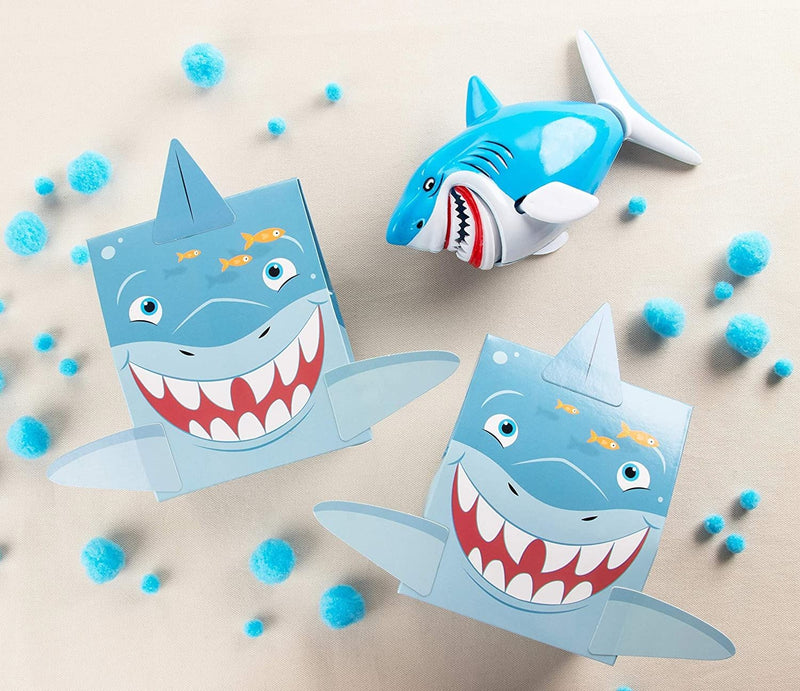 Shark Favor Boxes - 24-Pack Paper Treat Boxes with Die-Cut Shark Design, Sea Themed Party Favors Boxes, Goodie Gift Loot Boxes, Kids Birthday Party Supplies, 6 x 2.1 x 7.75 Inches