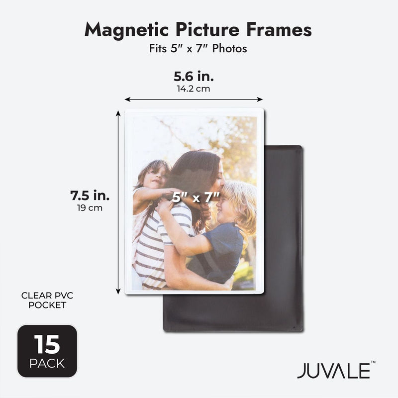 Magnetic Picture Frames for Refrigerator, Clear Pocket for 5x7 Inch Photo (15 Pack)