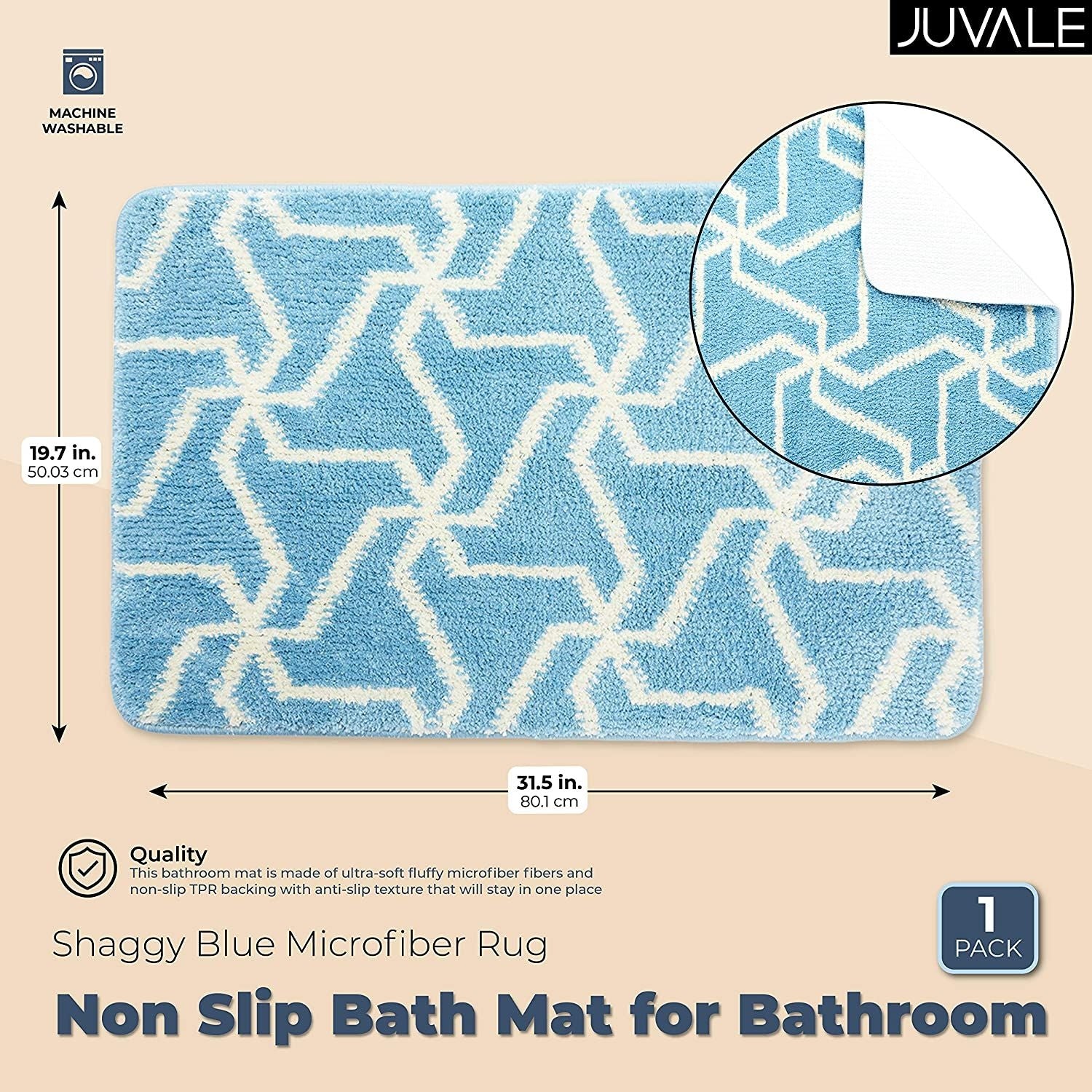 1 Pack Bath Tub and Shower Mat Extra Long, Non-Slip with Drain