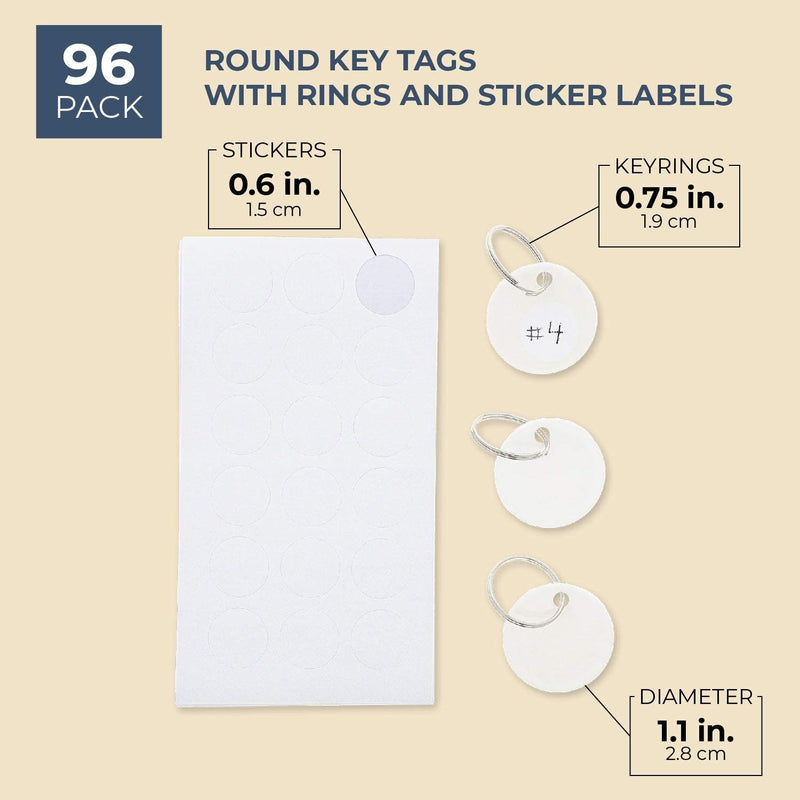 Juvale Round Key Tags with Split Rings and White Sticker Labels (96 Pack), White