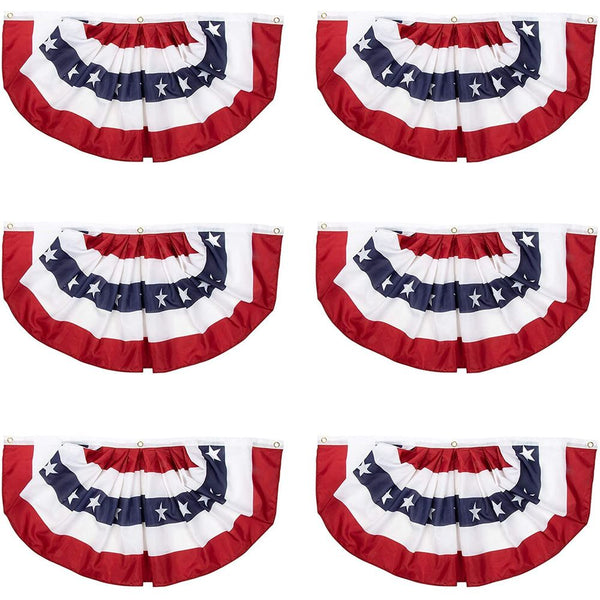 Patriotic American Flag Bunting Banner for 4th of July (36.5 x 18.5 In, 6 Pack)