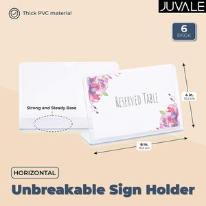 Slant Back PVC Sign Holder, Horizontal Sign Display (4 x 6 in, 6 Pack)
