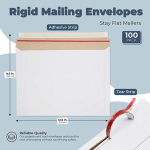 100 Pack Rigid Mailers with Self Sealing Flap, Stay Flat 9.5x12.5 Cardboard Envelopes for Shipping Documents, Magazines