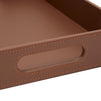2-Pack Wooden Nesting Serving Tray Set with Stitched Faux Leather Skin and 2 Handles, Slip-Resistant Breakfast Service Tray in 2 Sizes (13.8x9.9x2.3 and 15.8x12x2.5 in, Brown)