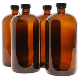 Boston Round Bottles with Caps, Kombucha and Drink Growler (32-oz, Amber, 4-Pack)