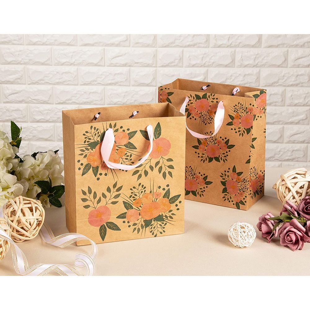 Orange Paper Bag With Blue Ribbon Handles With Box and Gift 