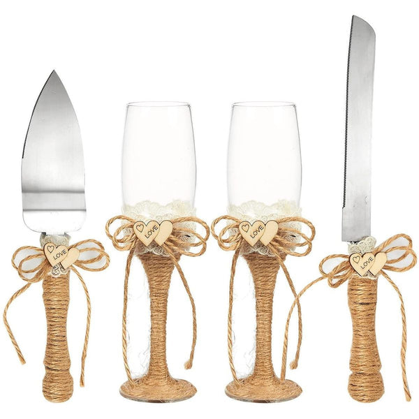 Wedding Supplies, Cake Knife, Pie Server, Toasting Champagne Glasses (4 Pieces)