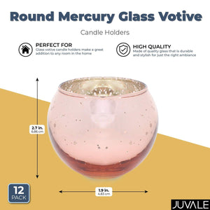 Juvale Round Mercury Glass Votive Candle Holders (2.7 in, Rose Gold, 12 Pack)