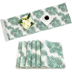 Palm Leaf Dining Table Runner and Set of 6 Placemats (7 Pieces)