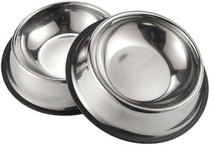 Juvale Stainless Steel Dog Bowls - Set of 2 Pet Food and Water Dish Bowls with Non-skid Base for Cats, Small, Medium and Large Sized Dogs - Silver, 10 inches Diameter