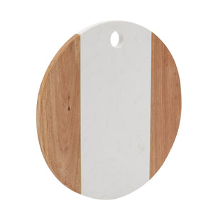Round Marble and Wood Cutting Board, Cheese Charcuterie Serving Tray for Appetizers, Tapas, Meat, 11 Inches