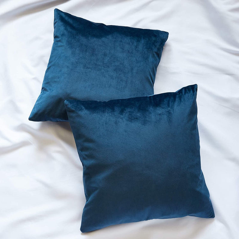 Velvet Throw Pillow Covers, Blue Home Decor (18 x 18 In, 2 Pack)