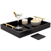 Black Serving Tray for Coffee Table, 16x12" with Coasters, Decorative Interchangeable Gold and Silver Handles