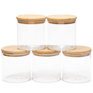 5-Pack Glass Canisters with Airtight Bamboo Lids - Small Coffee Jar Storage Containers for Kitchen Counter, Pantry, Food (4x4.13 In)