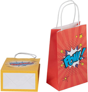 Comic Book Hero Party Favor Gift Bags with Handles (4 Colors, 12 Pack)