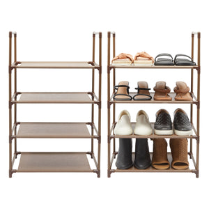 2 Pack Brown 4-Tier Narrow Shoe Rack for Entryway, Metal Free Standing Shelf Organizer for Closet (17 x 11 x 30 In)